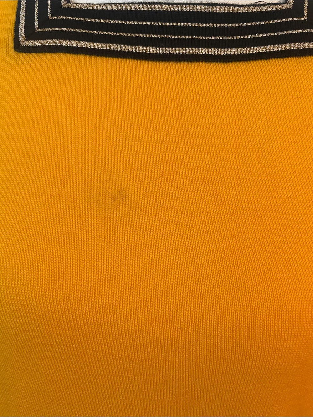 Vintage Yves Saint Laurent Mustard Yellow Sweater Square Neck Knit Top Black Tri - Picture 5 of 10